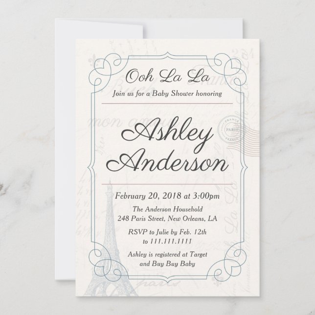 Inbjudan till Fransken för vykort för babykläder f (Framsida)