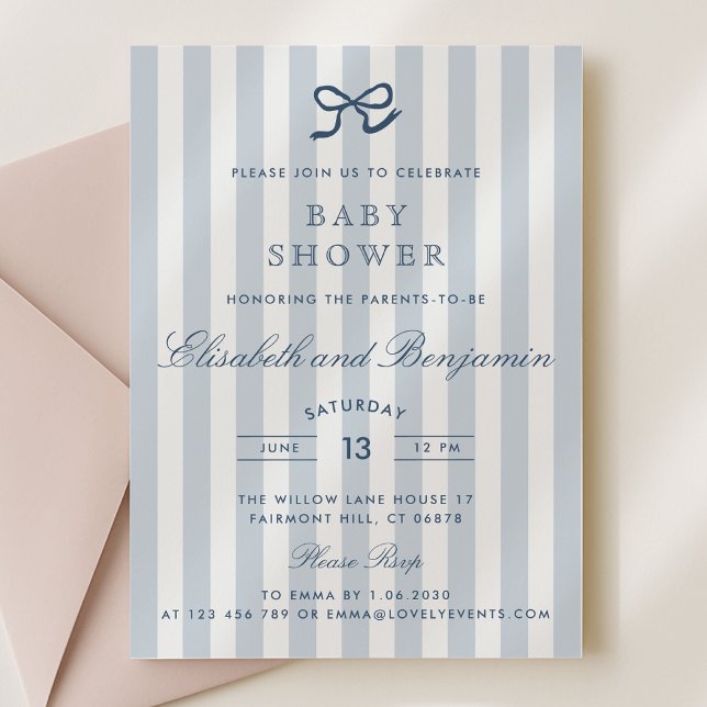 Inbjudan till franskens Blue Bow & Rand Baby Showe (Skapare uppladdad)
