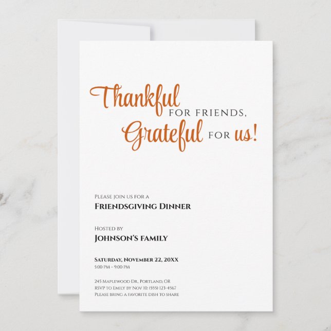 Inbjudan till Friendsgiving (Framsida)