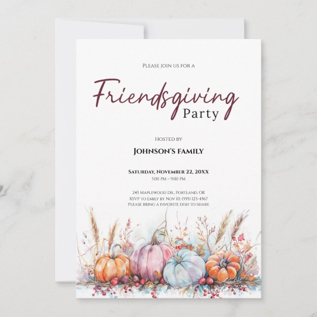 Inbjudan till Friendsgiving-fest (Framsida)