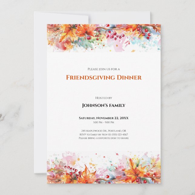 Inbjudan till Friendsgiving-middag (Framsida)