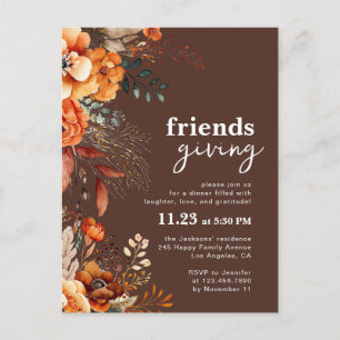 Inbjudan till Friendsgiving-middag höstblommor
