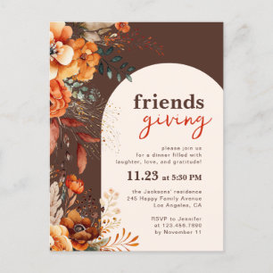 Inbjudan till Friendsgiving-middag höstblommor
