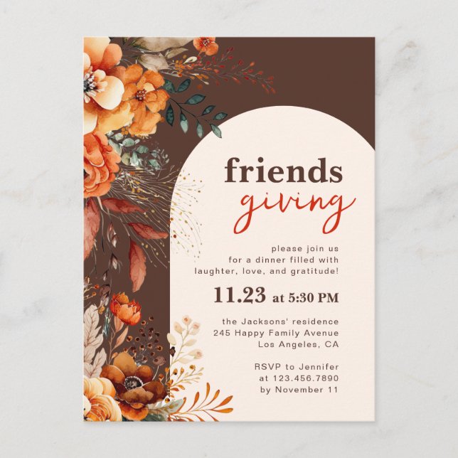 Inbjudan till Friendsgiving-middag höstblommor (Framsida)
