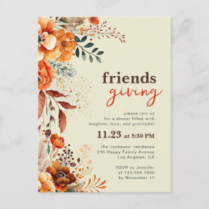 Inbjudan till Friendsgiving-middag höstblommor