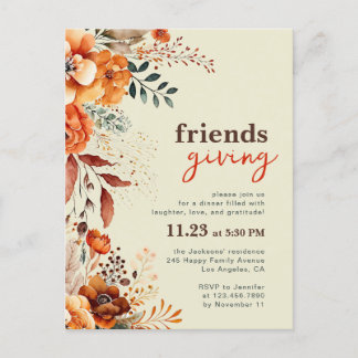 Inbjudan till Friendsgiving-middag höstblommor