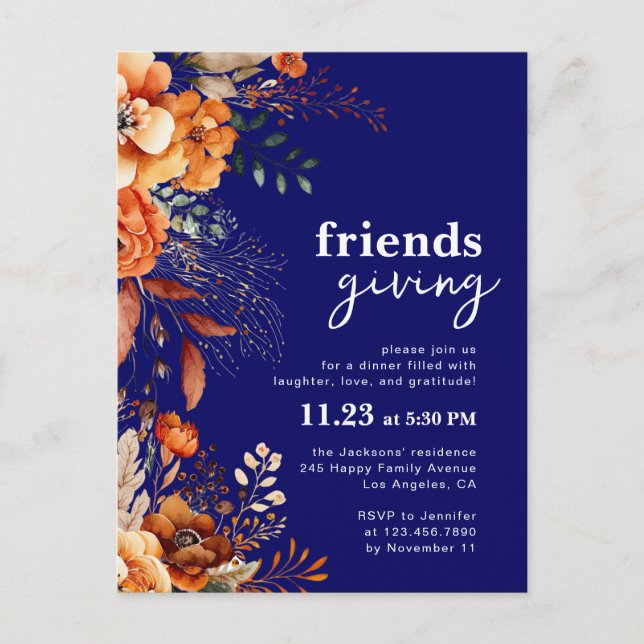 Inbjudan till Friendsgiving-middag höstblommor (Framsida)