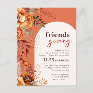 Inbjudan till Friendsgiving-middag höstblommor