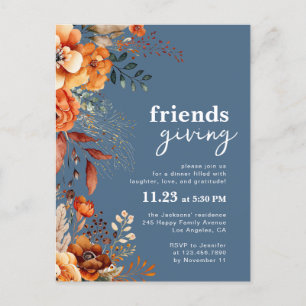 Inbjudan till Friendsgiving-middag höstblommor