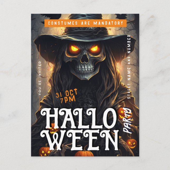 Inbjudan till Fullt Skull-vitling Halloween fest (Framsida)