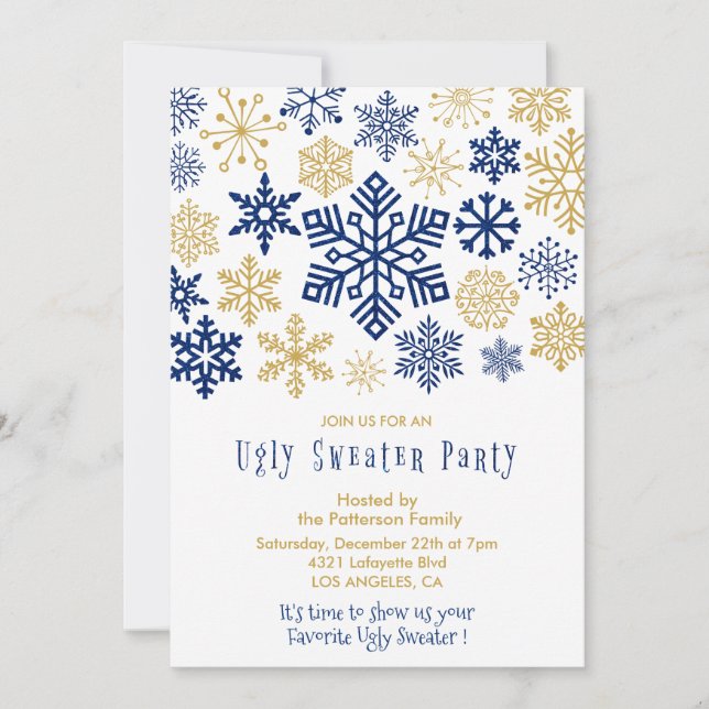 Inbjudan till fulsvensktparty Eleganta snöflingor (Framsida)