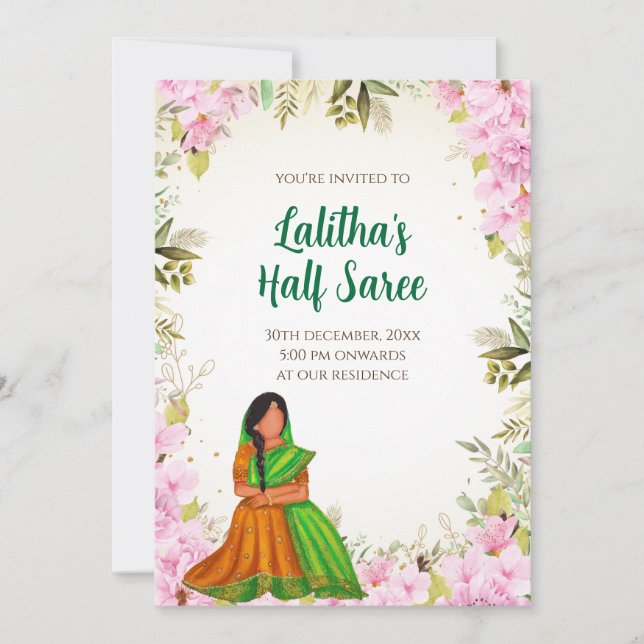 Inbjudan till funktionen Halv Saree Evite Indian S (Framsida)