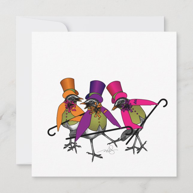 Inbjudan till funky Bird Boogie Party (Framsida)