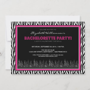 Inbjudan till Funky Zebra Bachelorette Party (rosa