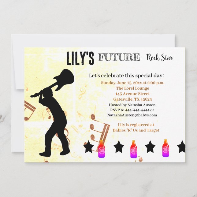 Inbjudan till Future Rock Star Baby Shower (Framsida)