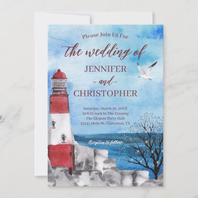 Inbjudan till fyr Nautical Wedding (Framsida)