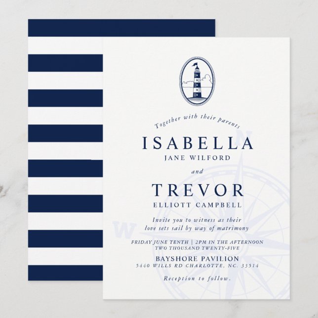 Inbjudan till fyr Pier Nautical Wedding (Fram/baksida)