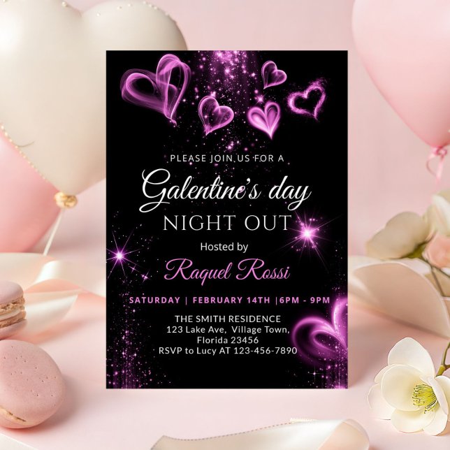 Inbjudan till Galantinnens dag med het rosa alkoho (Pink Love Hearts Alcohol ink Galentine's Day Invitation)