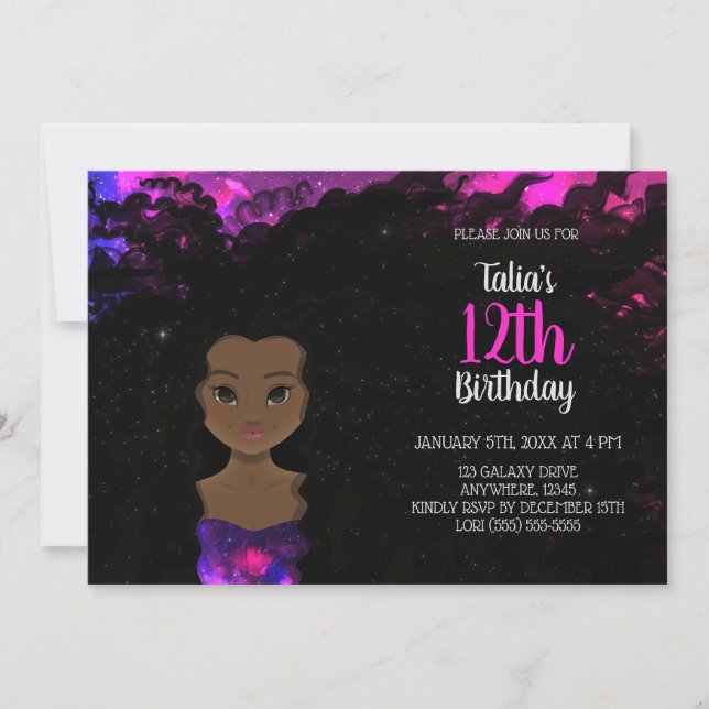 Inbjudan till galaxy Girl Birthday | Trollton 4 (Framsida)