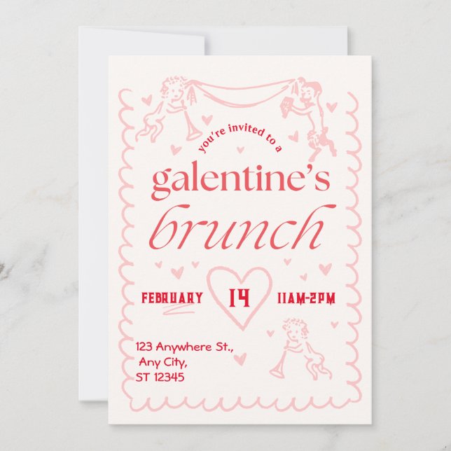 Inbjudan till galentines brunch-fest (Framsida)