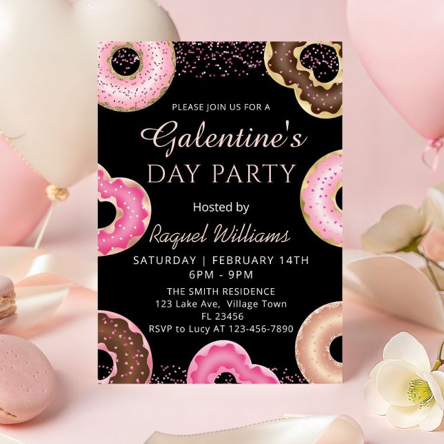 Inbjudan till Galentine's Day-fest med munkar (Pink Galentine's Day Party Donuts Invitation)