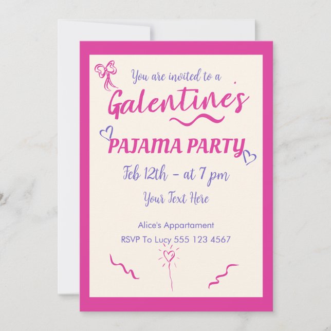 Inbjudan till Galentine's Day Tjejpyjamasparty (Framsida)
