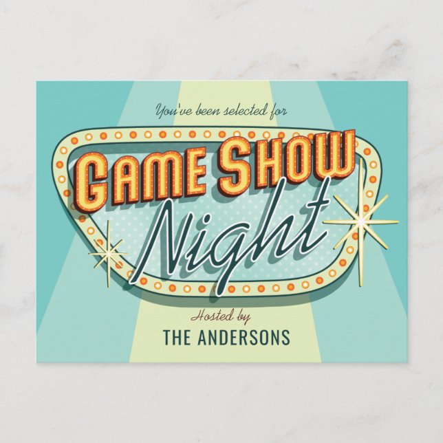 Inbjudan till Game Show Night-fest Vykort (Framsida)