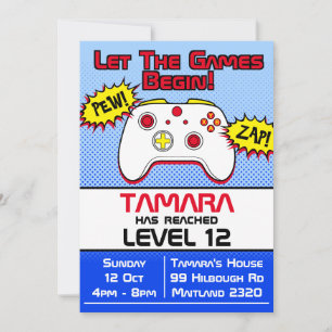 Inbjudan till Gamer Girl Tecknad 12:e Birthday