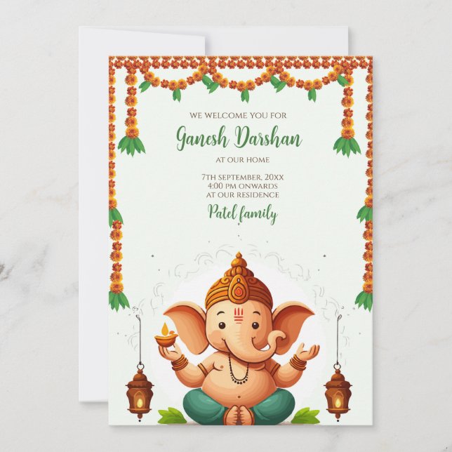 Inbjudan till Ganpati darshan Ganesh puja-kort (Framsida)