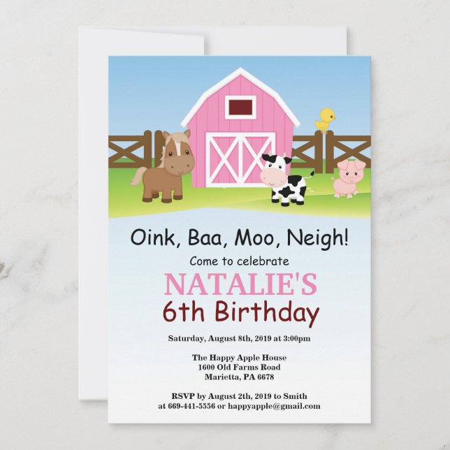 Inbjudan till gårdagens födelsedag Barnyard Party (Framsida)