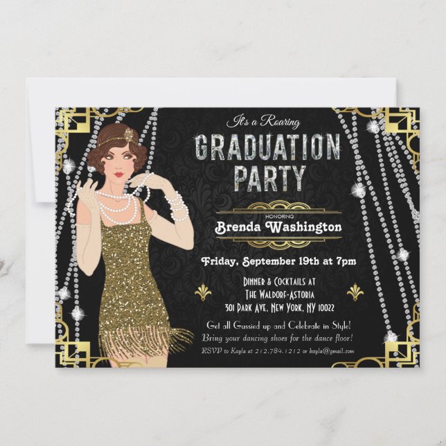 Inbjudan till Gatsby Flapper Girl Studenten (Framsida)