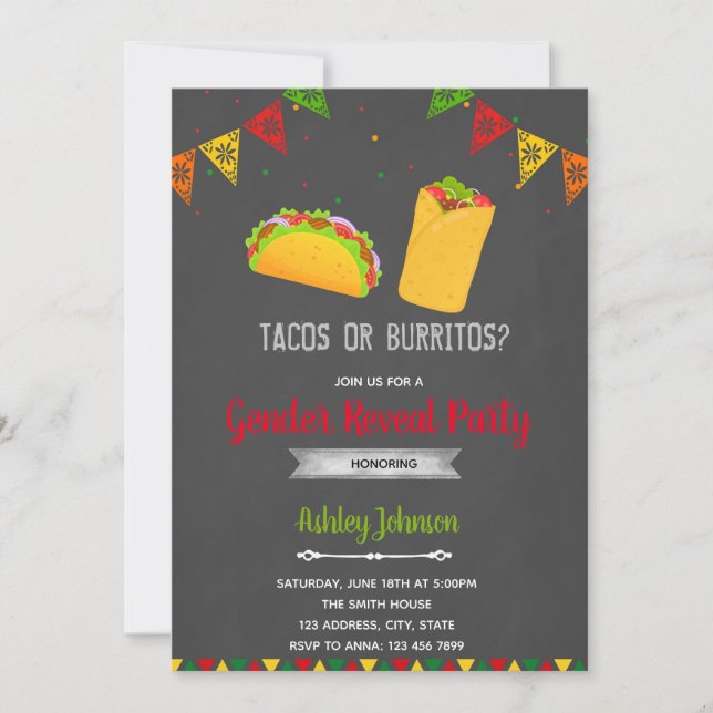 Inbjudan till gender av Tacos eller Burritos (Framsida)