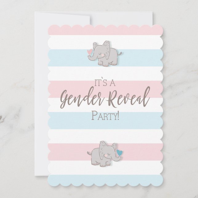 Inbjudan till gender Reveal Party Elephant & Rand (Framsida)