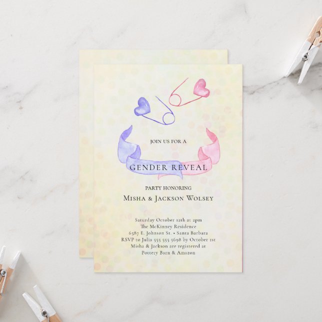 Inbjudan till gender Visa Rosa Blue Baby Shower (Fram/Back In Situ)