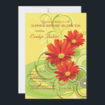 Inbjudan till Gerbera Daisy<br><div class="desc">En trevlig inbjudan med tre gerbera daisy i en ljusröd färg. Den sunniga, gult bakgrunden har abstraktens löv och snurra. Lämpligt för alla lycklig firande. Kortet är enkelt att anpassa med din ordalydelse, ditt teckensnitt, ditt teckensnitt, färg och ditt val av sex papprare typer. Inte exakt vad du tittar för?...</div>