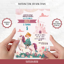 Inbjudan till Ginger Princess Riding Unicorn Party