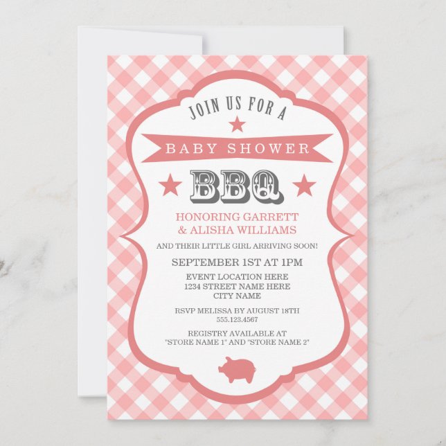 Inbjudan till Gingham Barbecue Baby Shower/Coral (Framsida)