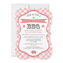 Inbjudan till Gingham Barbecue Baby Shower/Coral