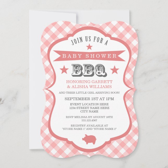 Inbjudan till Gingham Barbecue Baby Shower/Coral (Framsida)