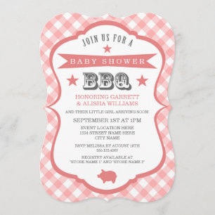 Inbjudan till Gingham Barbecue Baby Shower/Coral