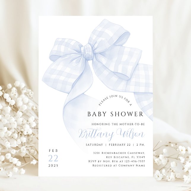 Inbjudan till Gingham Blue Bow Baby Shower (Skapare uppladdad)