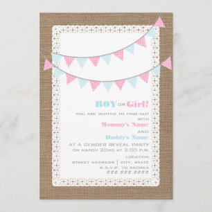 Inbjudan till Gingham Bunting Gender Reveal Party