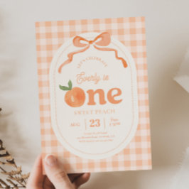Inbjudan till Gingham Peach First Birthday