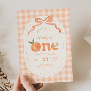 Inbjudan till Gingham Peach First Birthday