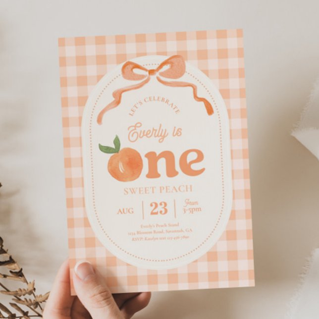 Inbjudan till Gingham Peach First Birthday (Skapare uppladdad)