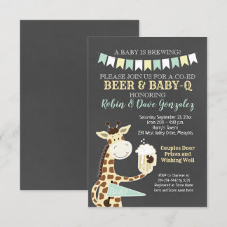 Inbjudan till Giraffe Baby-Q Par Baby Shower