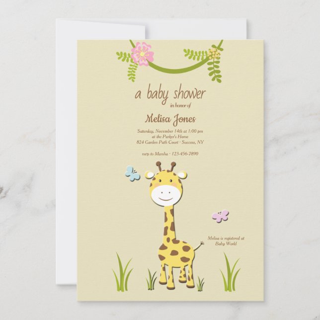 Inbjudan till Giraffe Baby Shower (Framsida)