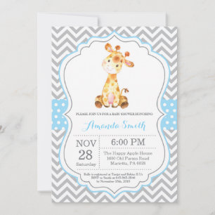 Inbjudan till Giraffe Baby Shower Blue och Grått