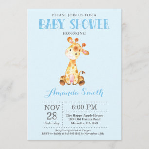 Inbjudan till Giraffe Baby Shower Blue och Grått