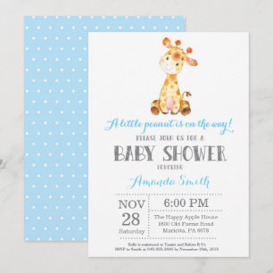 Inbjudan till Giraffe Baby Shower Blue och Grått